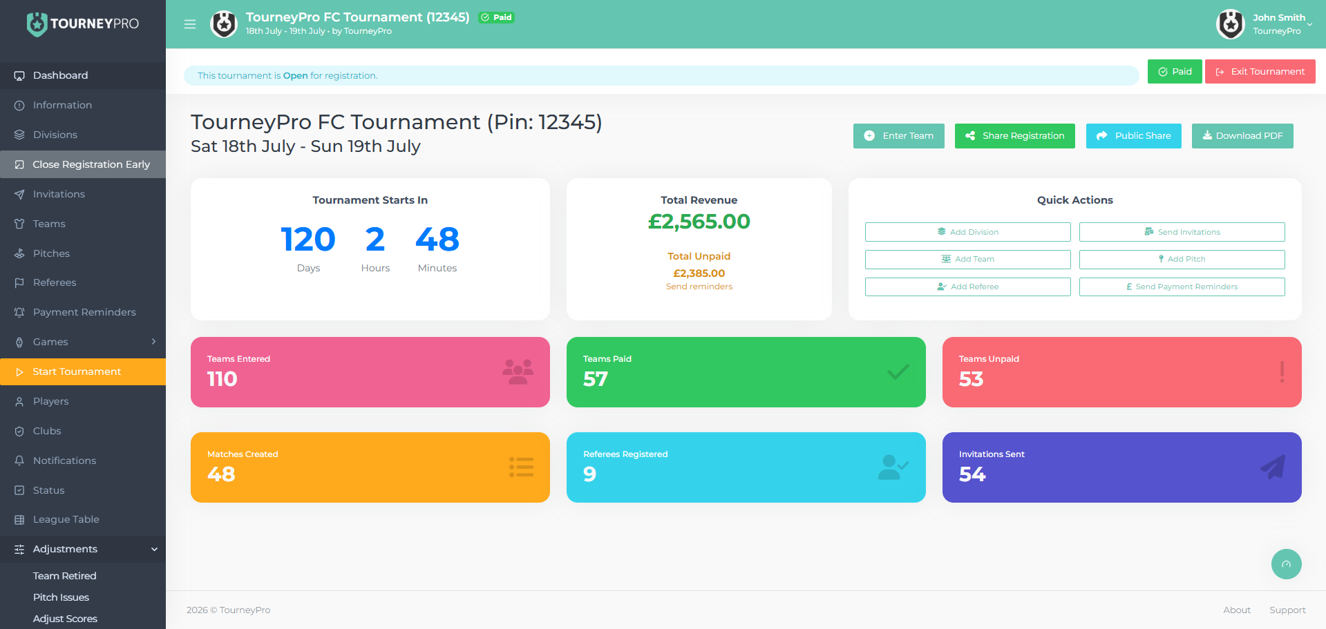TourneyPro Dashboard